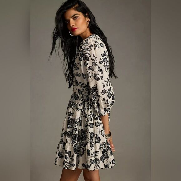 Farm Rio X Anthropologie Printed Wrap Long Sleeve Mini Dress Size Medium NWT - Picture 2 of 10